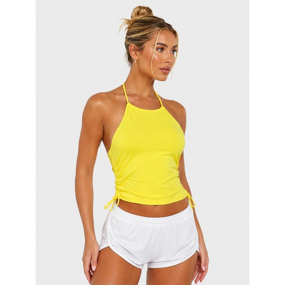 Beachsissi Yellow Halter Tankini Top Ruched Side Ties Swimwear Size L NWT NEW